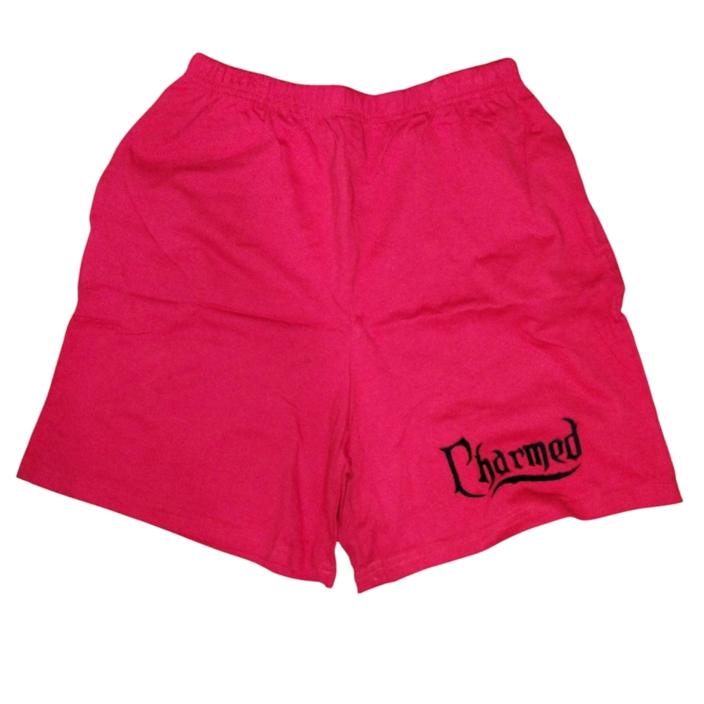 Vtg Y2k Charmed Logo Shorts L Red Embroidered Cotton Nwot